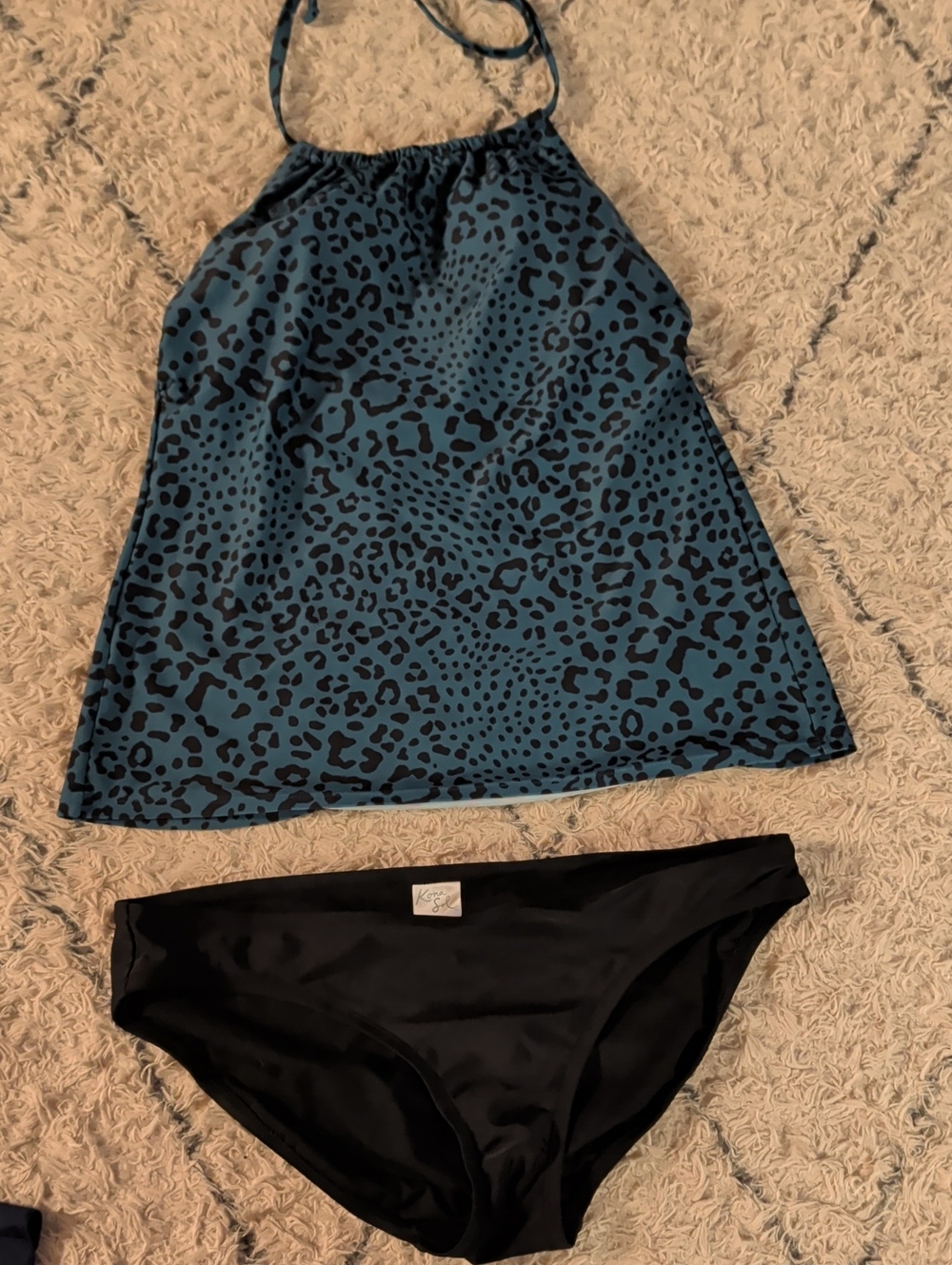 Leopard Halter Tankini with Black Bottoms